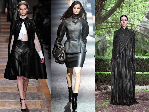 Valentino, Lanvin and Givenchy, leather dresses   