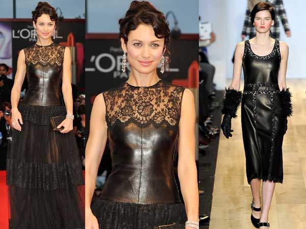 Olga Kurylenko Valentino Leather Lace Dress Venice Film Festival 2012