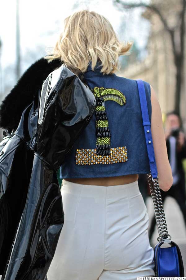 white trousers for women and blue denim jacket