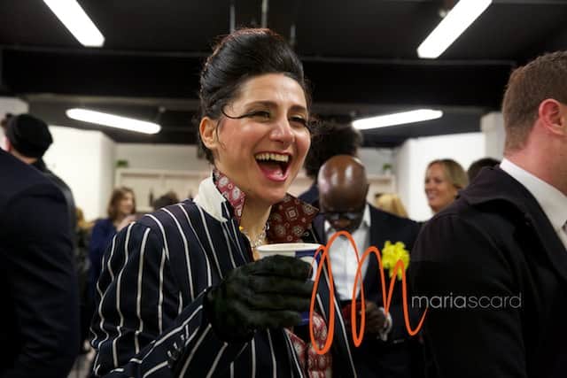 Gracie Opulanza drinking Lavazza coffee at London Collections Men 2014