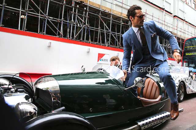 David Gandy - London Collections Men wearing a Reiss Blue Suit
