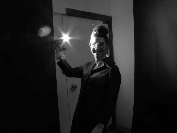 Gracie Opulanza - Wearing Black Leather Vintage coat 