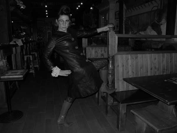 Gracie Opulanza - Wearing Black Leather Vintage coat 