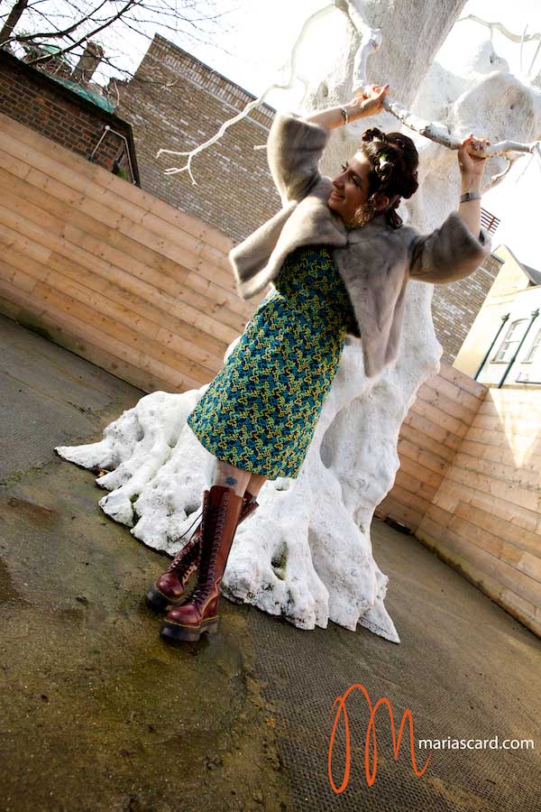 Gracie Opulanza - Wearing Bimba & Lola Dress, Dr Martins Red Boots, Vintage Mink Jakcet and Styled by Zoe Della Rocca (2)