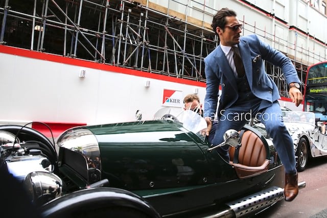 David Gandy - London collections Men June 2013 Reiss blue Suit (5)