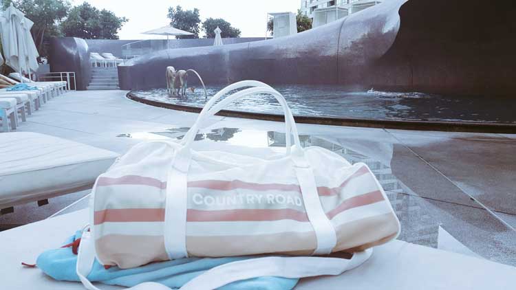 Stripe Metallic Logo Tote country road
