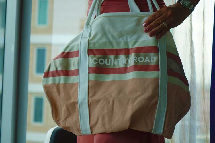 Stripe Metallic Logo Tote country road