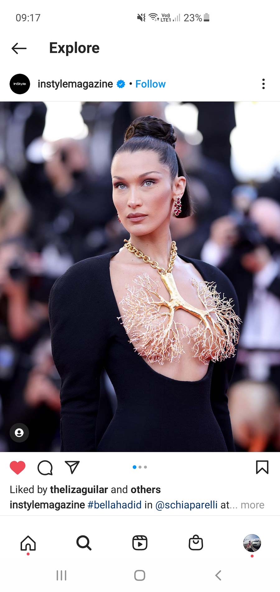 Bella Hadid schiaparelli coral necklace cannes