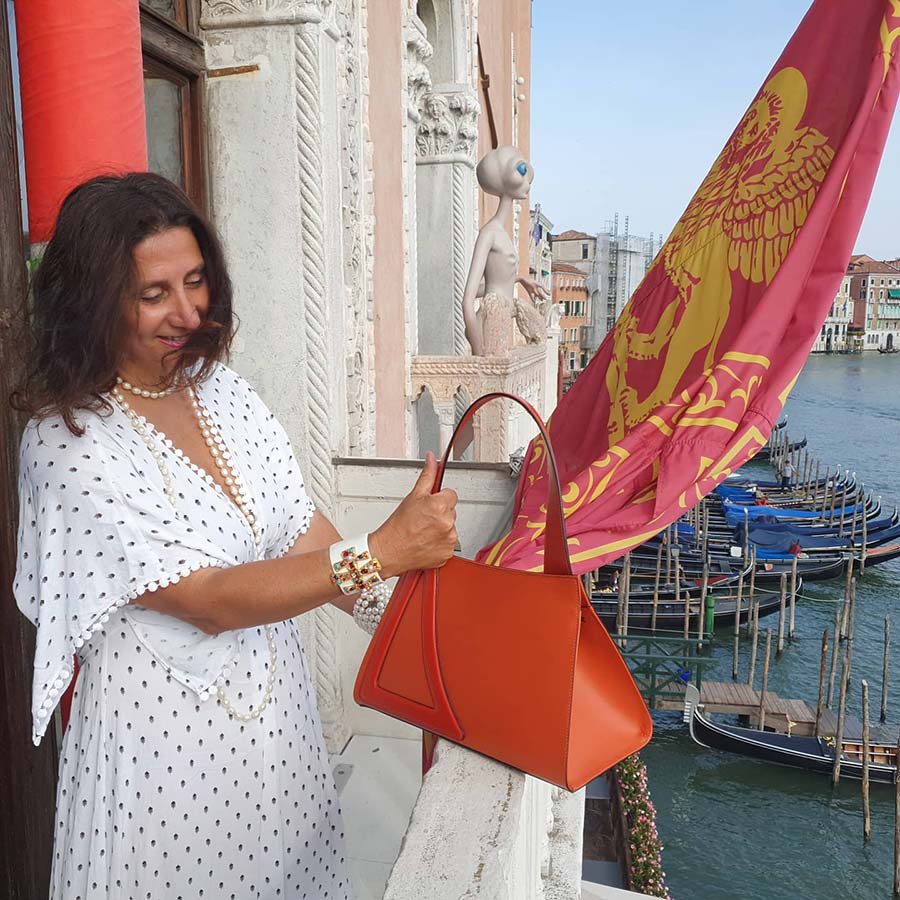 Michele Del Fine Algoats orange leather venice bag