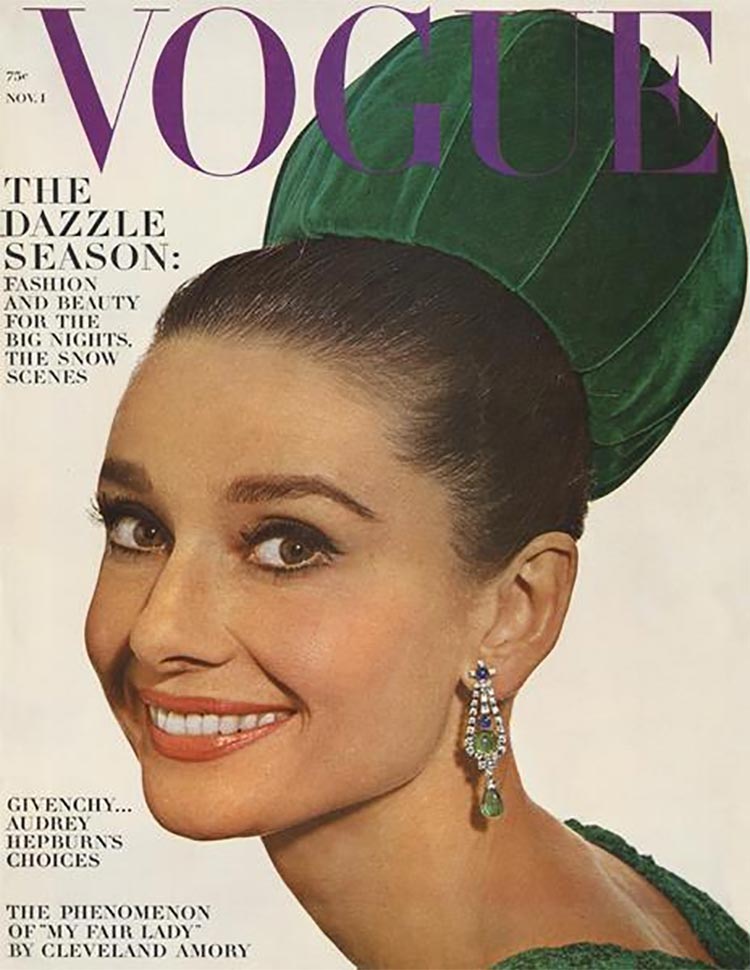 Vogue, November 1964 cover with Audrey Hepburn. All photos from the VogueArchive