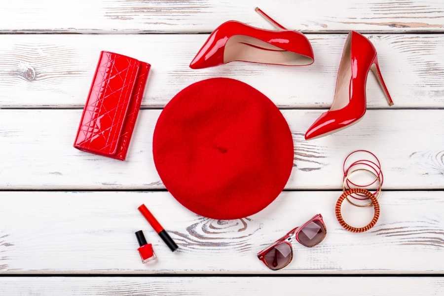 red high heels and accessories