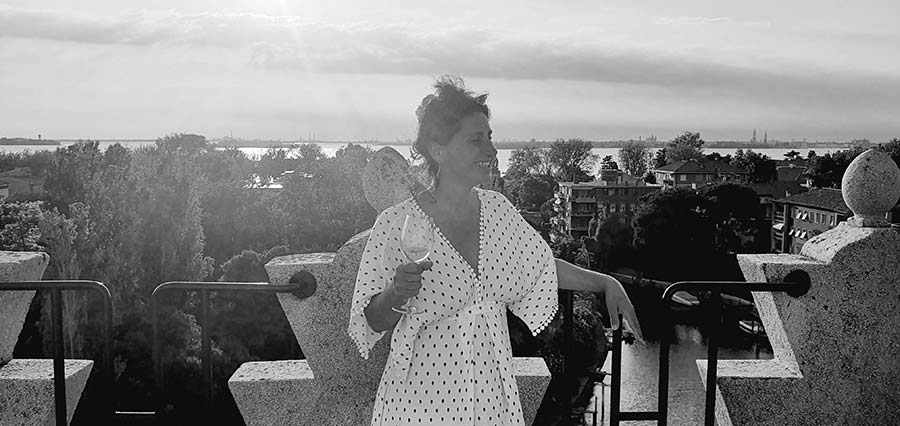 Maxi white dress Junior Suite view Hotel Excelsior terrace Lido