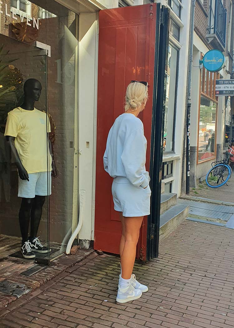 Blue shorts and match sweater