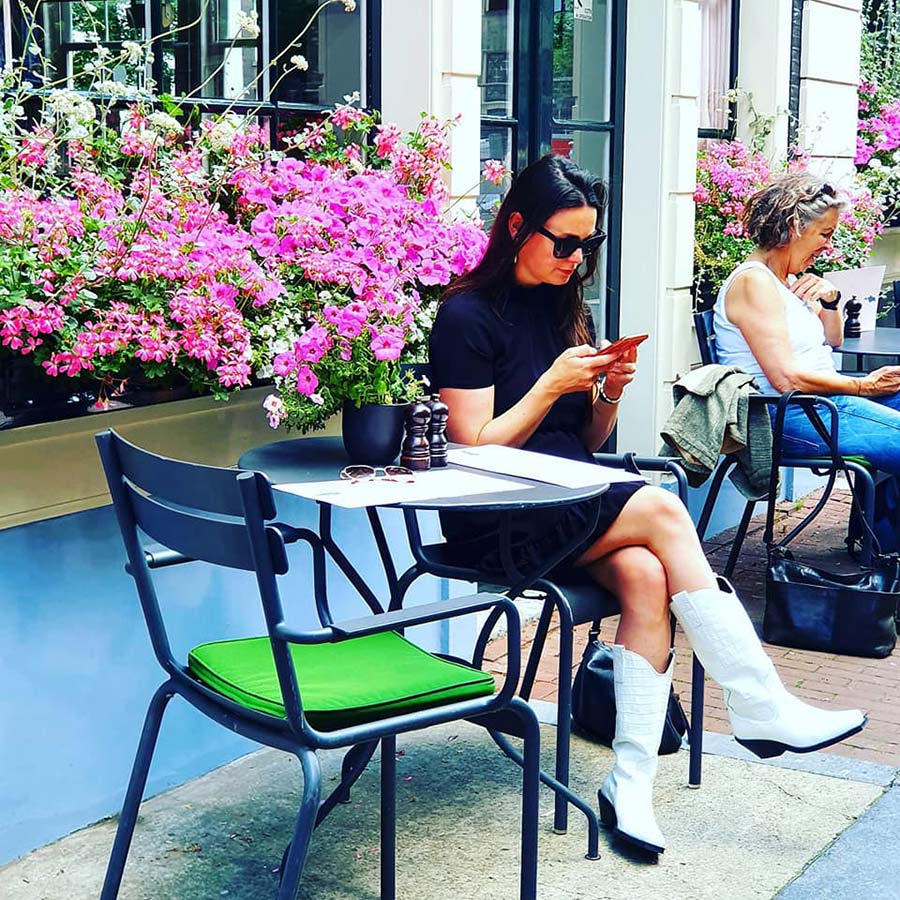 black dress white boots Amsterdam, streetstyle