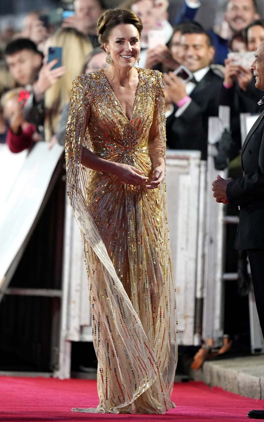Kate Middleton Gold dress James Bond No Time To Die red carpet 2021