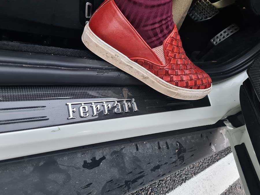 Benheart red leather trainers