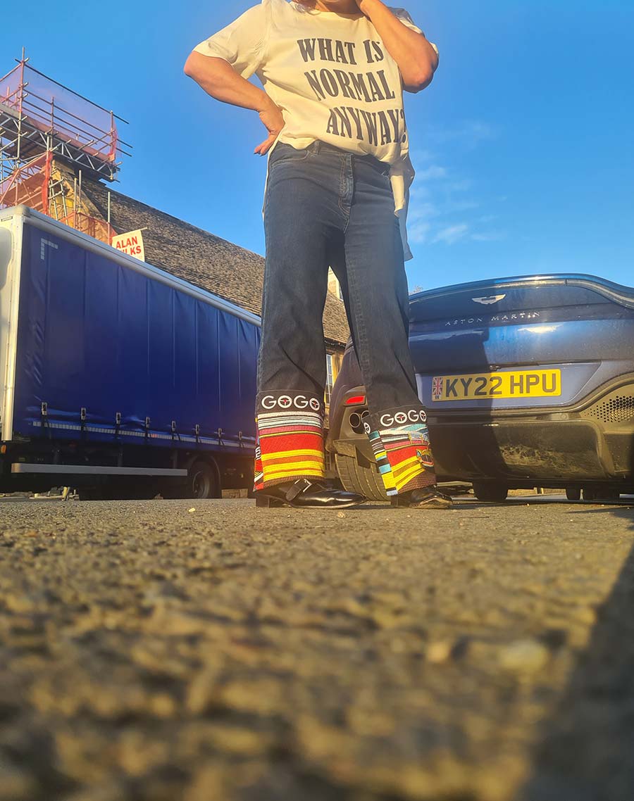 Kingfly embroidery Gracie Opulanza denim car jeans Aston Martin Vantage Roadster Chipping Camden