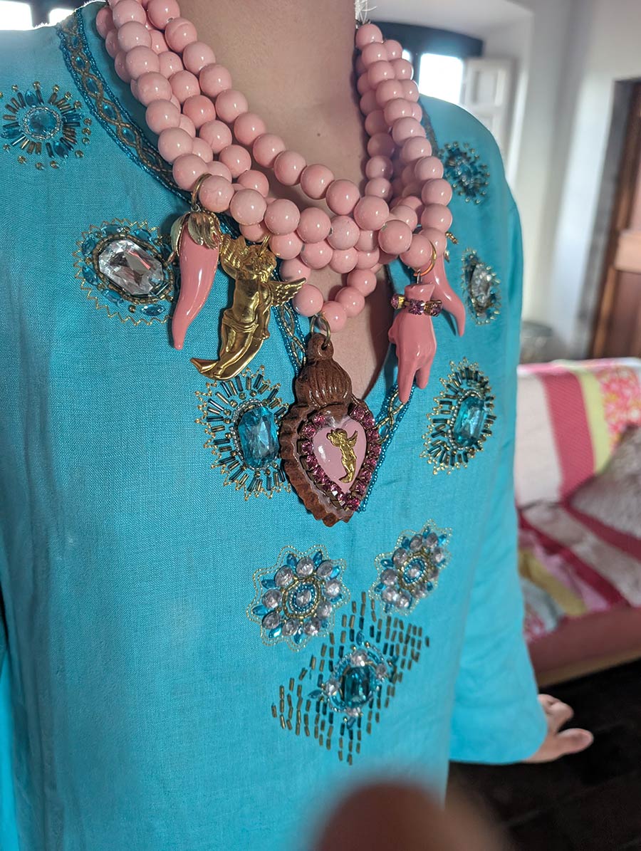 Italian Soul, Global Style How to Wear the Ceramic Cherub Necklace with a Vintage Kaftan
