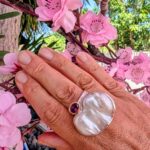 Tourmaline Stone Silver Ring with Baroque Pearl